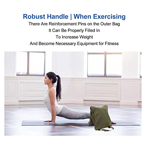 Green Yoga Sand Bag with Handle, Portable Fillable Yoga Canvas Sandbags for Yoga Weights and Training, Adjustable Weighted Sandbag for Pilates Workout, Durable Cotton Oute