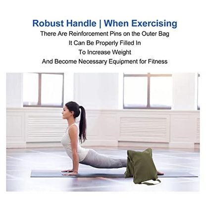 Topyond Sand Bag for Weight Training, Green Yoga Sand Bag with Handle, Yoga Weightlifting, Portable Fillable Yoga Canvas Sandbags for Yoga Weights and Training, Yoga Weight Bag