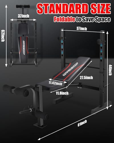 OPPSDECOR Standard Weight Bench Set with Squat Rack, 600LBS Adjustable Bench Press Set with Leg Extension and Leg Curl, Foldable Flat Incline Decline Workout Bench for Home Gym Full Body Training