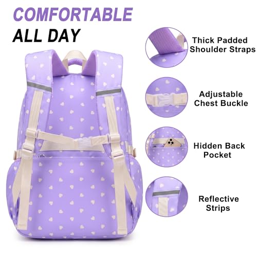 3PCS Kids Backpack Set, School Backpack with Lunch Bag & Pencil Case, Lightweight Waterproof Bookbag for Kids (Purple Heart) - color: Purple Heart