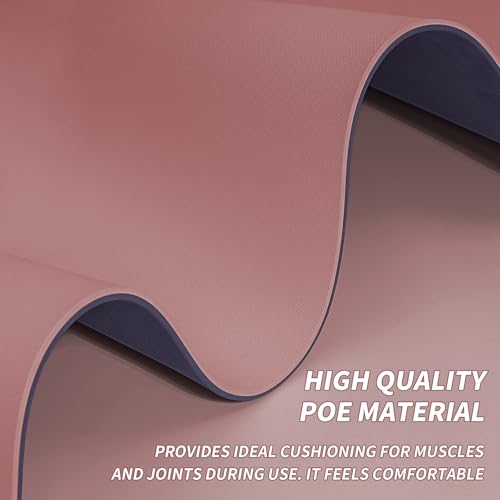 Yoga Mat with Strap,Non-Skid Workout Mat,8mm Thick Yoga Mat,POE Yoga Mats for Women Men Kids,Exercise Mat with Easy-Cinch,72"x24"x0.32” (183x61x0.8cm) - color: Deep Pink+Grey