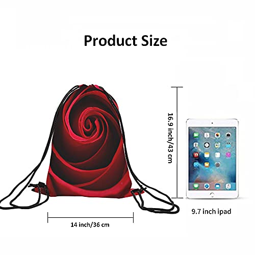Red Rose Drawstring Bags Backpack Bag Floral Blossom Aroma Romantic Beautiful Elegant Natural Plant Pattern Sport Gym Sack Drawstring Bag String Bag Yoga Bag for Men Women - color: Multi-a31