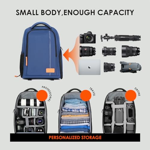 TARION Camera Backpacks for Photographers - Camera Bag Photography Backpack with 15" Laptop Compartment Side Access Tripod Holder - Waterproof Rain Cover- Anti-theft Hidden Pocket - TB04 Blue - color: Blue