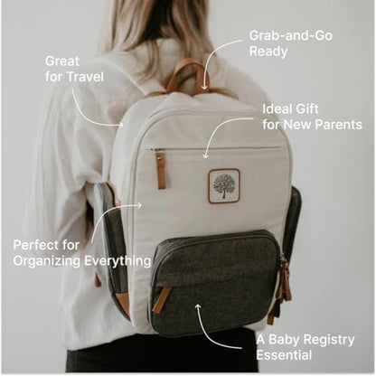Parker Baby Diaper Backpack - Full Zip Diaper Bag with Insulated Pockets - Cream - color: Cream