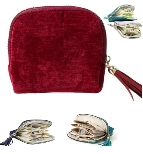 Travel Jewelry Case, Small High-End Large-Capacity Tassel Storage Bag Gifts for Women, Pouch Bags with Zipper, Velvet Jewelry Organizer Storage Bag for Bracelet Rings Earring (Maroon) - color: Maroon
