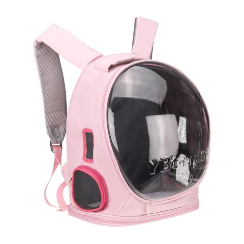 Pet Backpack Carrier, Portable and Ventilated, Oxford Cloth, Dog Cat Travel Bag with Transparent Cover 12.99", (Pink, 1 Pcs), Intended for Hiking/Camping/Traveling - color: Pink