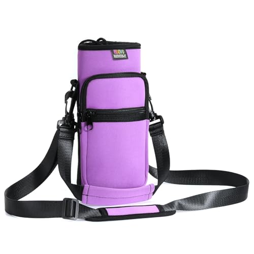 Nuovoware Water Bottle Carrier Bag, Premium Neoprene Portable Insulated Water bottle Sling Holder Bag 500ml/750ml/1000ml with Adjustable Shoulder Strap for Men Women Hiking, Sling Bottle Case - color: Taro Purple, size: 25-32 Ounces - Standard