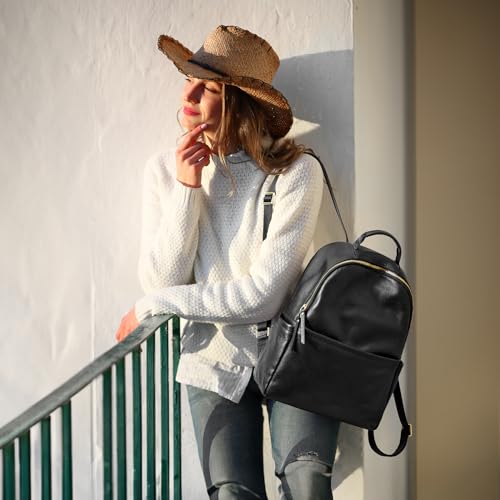 Kattee Genuine Leather Backpack Purse for Women Antitheft Rucksack Soft Work Casual Daypack Fashion - color: Black