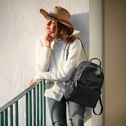 Kattee Genuine Leather Backpack Purse for Women Antitheft Rucksack Soft Work Casual Daypack Fashion - color: Black