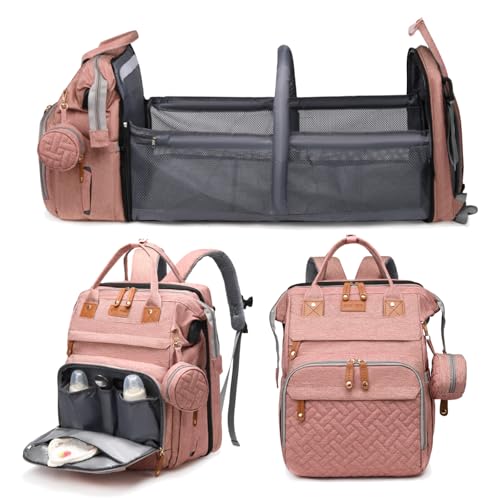 Jeryswet Baby Diaper Bags with Changing Station, Waterproof Large Capacity Diaper Bag Backpack for Moms Dads with USB Charging Port and Stroller Straps, Baby Shower Gifts, Pink - color: Pinks