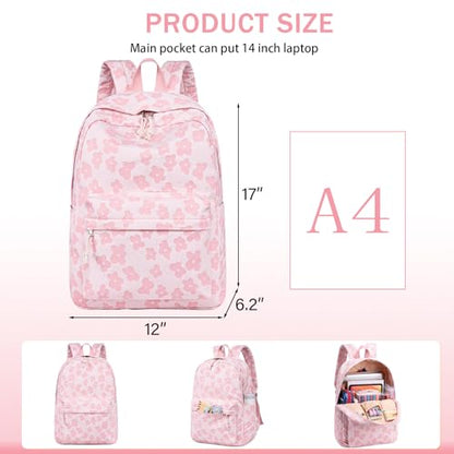 LEDAOU School Backpack for Teen Girls Elementary Middle School Bookbag Kids Backpacks Women Laptop Backpack Travel Daypack - color: Pink Flower