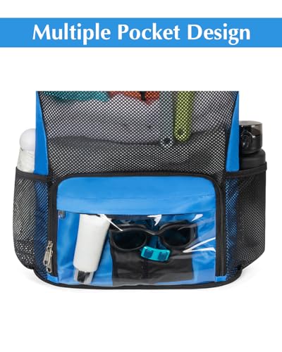 Drawstring Backpack Sandproof Beach Backpack with Shoe Compartment & Wet Pocket Waterproof Mesh Swim Bag Pool Bag for Gym, Travel and Workout Gear (Blue) - color: Blue