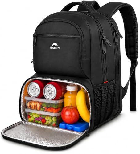 MATEIN Lunch Backpack for Men, 17 Inch Insulated Cooler Backpack with Lunch Compartment, Water Resistant Laptop Back Pack Computer Meal Prep Backpacks Mens Gifts Work Picnic College Travel - color: Black, size: 17 Inch