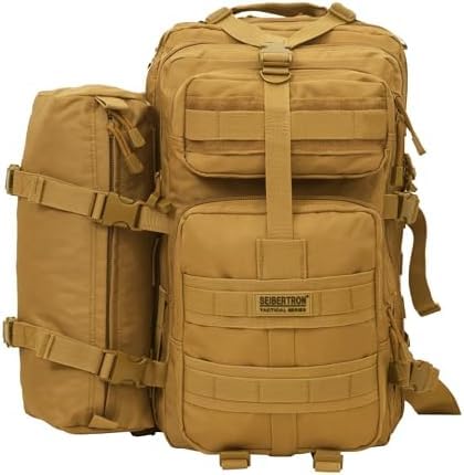 Seibertron Falcon Water Repellent Hiking Camping Backpack Compact Pack Summit Bag Khaki 37L(1+1) - color: Khaki 37l+1detachable Pack