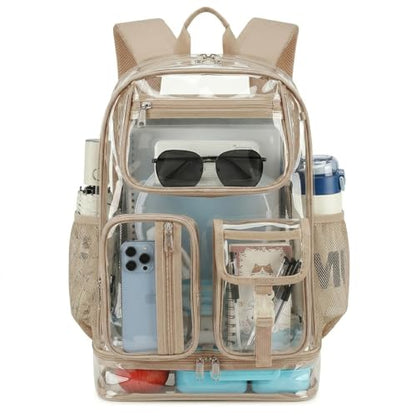 Cusangel Heavy Duty Clear Backpack,16.5 x12 x5inch TPU Large Capacity See Through Backpack for Sport Events,Travel (Upgrad Gold) - color: Upgrad Gold
