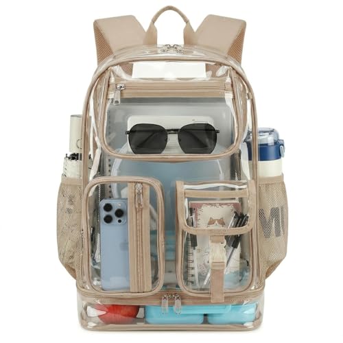 Cusangel Heavy Duty Clear Backpack,16.5 x12 x5inch TPU Large Capacity See Through Backpack for Sport Events,Travel (Upgrad Gold) - color: Upgrad Gold