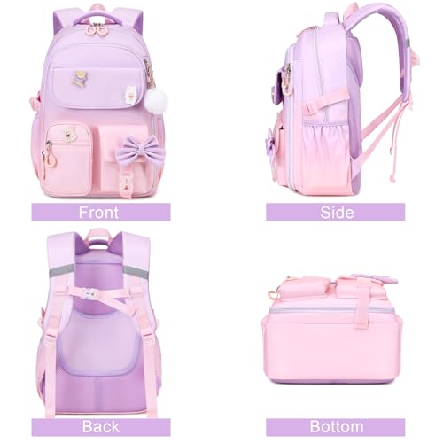 ACESAK Girls Backpack - 3PCS Backpack for Girls Cute School Backpacks for Girl Kindergarten Elementary Preschool Middle Kids School Bags with Lunch Box Pencil Case Set (Purple Pink) - color: Purple Pink