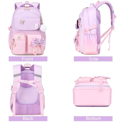 ACESAK Girls Backpack - 3PCS Backpack for Girls Cute School Backpacks for Girl Kindergarten Elementary Preschool Middle Kids School Bags with Lunch Box Pencil Case Set (Purple Pink) - color: Purple Pink