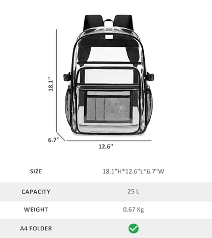 abshoo Big Heavy Duty Clear Backpack for School Girls Boys Transparent Bookbag for Middle High School (Black) - color: Black