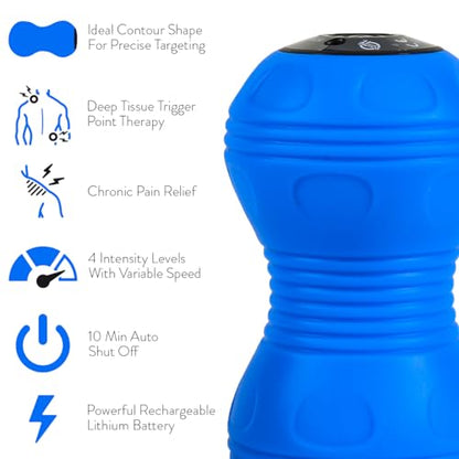 Rolling With It Vibrating Peanut Massage Ball - Deep Tissue Trigger Point Therapy, Myofascial Release - Handheld, Cordless - 4 Intensity Levels - Dual Lacrosse Ball Vibration Massager (Blue) - color: Blue