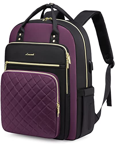 LOVEVOOK Laptop Backpack Purse for Women, 17" Laptop Bag with USB Port, Water Resistant Lightweight Daypacks for College Travel Work Business, Nurse Teacher Computer Bags, Purple Black - color: D-black-purple, size: 17-Inch