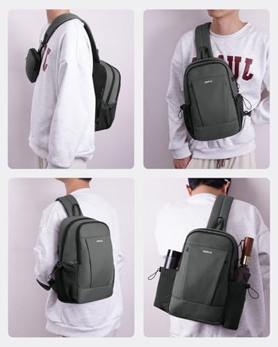 ECOHUB Anti-Theft Crossbody Bag Men Women, RFID Blocking Lightweight Sling Backpack Eco-Friendly with 9 Pockets Sturdy SBS Zippers Water Resistant for Travel Work Hiking Outdoor, Grey - color: Grey