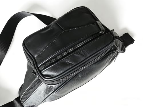 large 6 Pockets Leather Fanny Pack Travel Waist packs Waist Pack Suitable for Outdoor Mountaineering Travel Camping Cycling Running etc Fanny packs (Black) - color: Black 2025 model