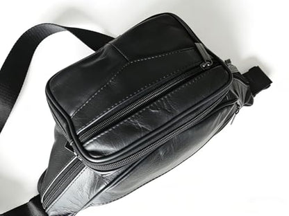large 6 Pockets Leather Fanny Pack Travel Waist packs Waist Pack Suitable for Outdoor Mountaineering Travel Camping Cycling Running etc Fanny packs (Black) - color: Black 2025 model