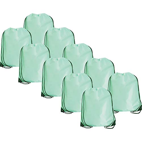 Threadart Seafoam Drawstring Backpack - Pack of 10 Cinch Sack 15x18.5 | Pack of 10 colorful drawstring cinch backpacks, 15"x18.5"; for gym, sports, travel, school & DIY decorating - color: Seafoam