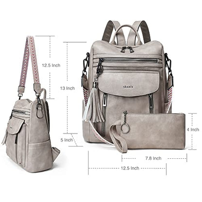 Shrrie Backpack Purse for Women Fashion Leather Backpack Purse Designer Travel Backpack Convertible Shoulder Bag with Wristlet - color: 1-5 Two-toned Gray