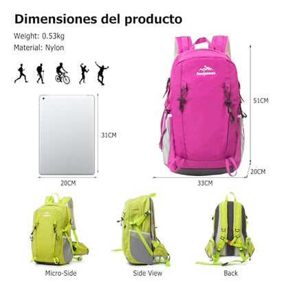 30L Hiking Backpack with Hydration Compartment Water Resistant Outdoor Daypack with Breathable Back System Rucksack for Camping Travel Daily Use Rose Red - color: Rose Red
