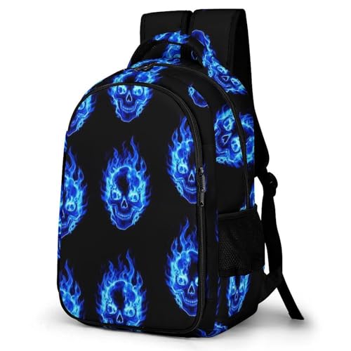 Cute College Laptop Backpack Fire Flaming Blue Cool Skull, Sturdy Travel Business Bag with Tumbler Holder Gifts for Nurse Teacher Women - color: Pattern (350)