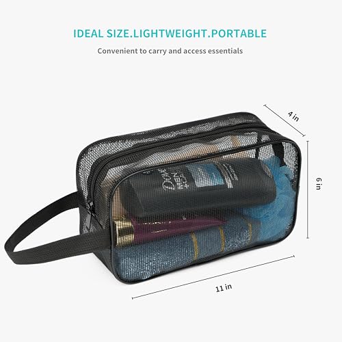 REDSINDA Mesh Shower Caddy Bag for Bathroom Gym Camping Portable Travel Mesh Toiletry Bag for Women Men - color: Standard Black