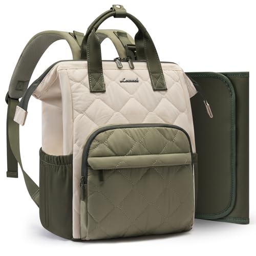 LOVEVOOK Small Diaper Bag Backpack, Mini Baby Bag for Girl Boy with Changing Pad, Diaper Backpack for Mom Dad with Stroller Buckles - color: Beige-pea Green-olive Green, size: Medium