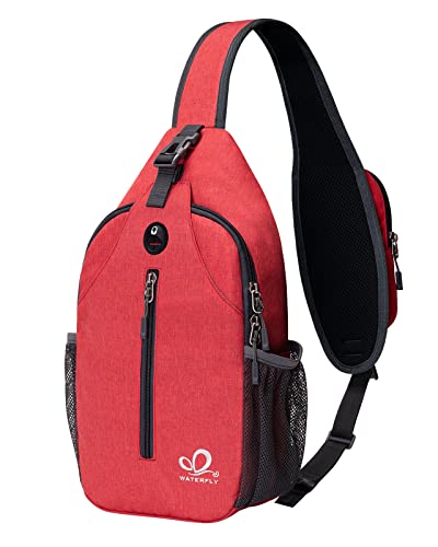 WATERFLY Crossbody Sling Backpack Sling Bag Travel Hiking Chest Bag Daypack - color: Red