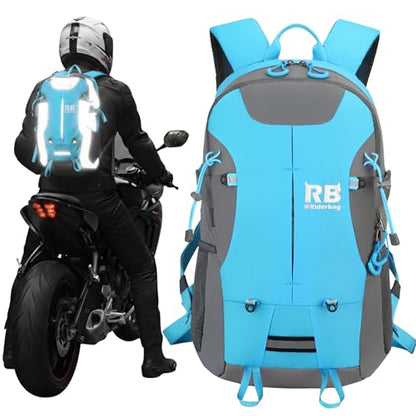 riderbag Reflective Motorcycle Backpack, Hi Viz Commuter Riding Bag | Designed by Riders for Everyday Rides with Laptop Compartment and Helmet Net. Built to Help You Be Seen. - color: Light Blue