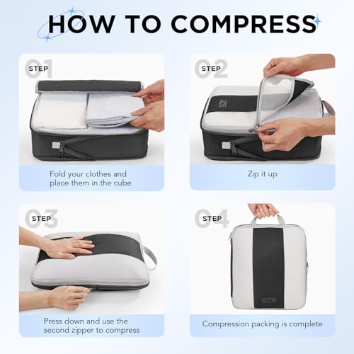 OlarHike 10 Set Compression Packing Cubes for Travel Essentials,Compressible Expandable Space Saver Bags for Organizing Clothes,Luggage Suitcase Garment Bags with Over 1000 pcs Mesh Holes(Black) - color: Black