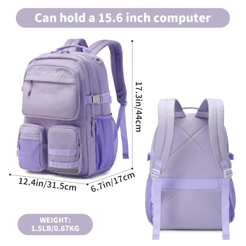 Lohol Water Resistant Backpack with Multifunctional Pockets for Teens, Durable Bookbag fits 15.6 inch Laptop for School Travel College, 25L (Purple) - color: Purple