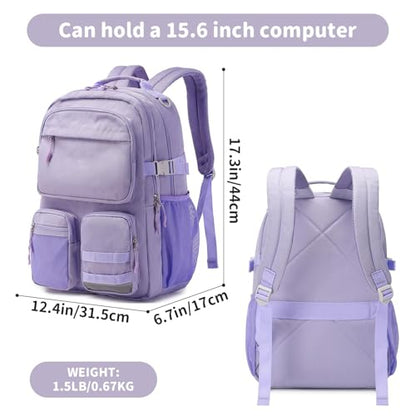 Lohol Water Resistant Backpack with Multifunctional Pockets for Teens, Durable Bookbag fits 15.6 inch Laptop for School Travel College, 25L (Purple) - color: Purple