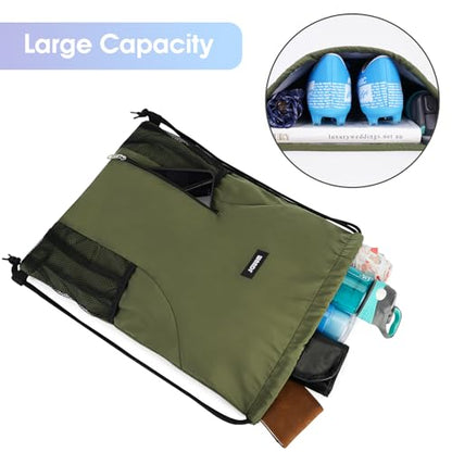 WANDF Drawstring Backpack Sports Gym Sackpack with Mesh Pockets Water Resistant String Bag for Women Men (Dark Green) - color: Green