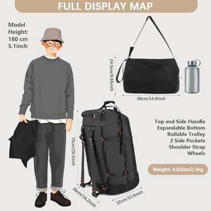 29" 86L Foldable Wheeled Duffle Bag, Waterproof Travel Rolling Backpack with Quilted Bottom, Black - color: Black