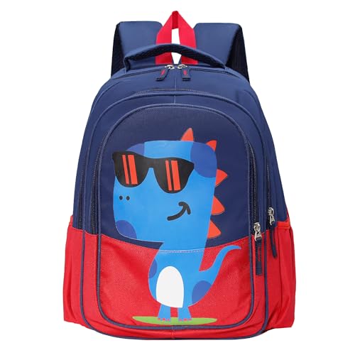 15 inch Primary School Kindergarten Schoolbag Leisure Cool Cute Cartoon Travel Backpack For Boys Girls Ages 6-10 Use - color: Dinosaur Red, size: Large