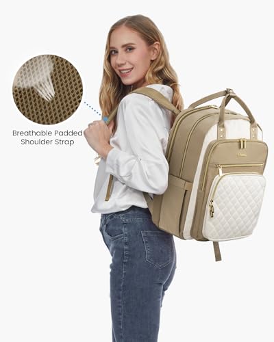 LOVEVOOK Laptop Backpack for Women with Laptop Compartment,Fits 17" Laptop - color: D-khaki-beige, size: 17-Inch(separate laptop compartment)