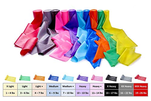 Resistance Band for Working Out | Super Exercise Bands 8,16,24 Yard Bulk Rolls |10 Strengths in Light Medium and Heavy Resistance Bands | Latex Free Workout Bands Including App and e-Book - size: 16 Yards, style: Light
