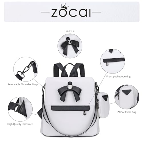 ZOCAI Backpack Purse for Women Fashion Backpack Purses PU Leather Daypacks Anti-Theft Shoulder Bag Satchel Purse - color: Z-white/Black