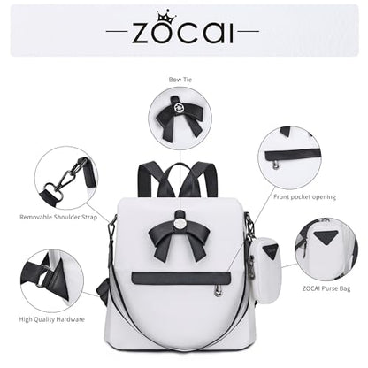ZOCAI Backpack Purse for Women Fashion Backpack Purses PU Leather Daypacks Anti-Theft Shoulder Bag Satchel Purse - color: Z-white/Black