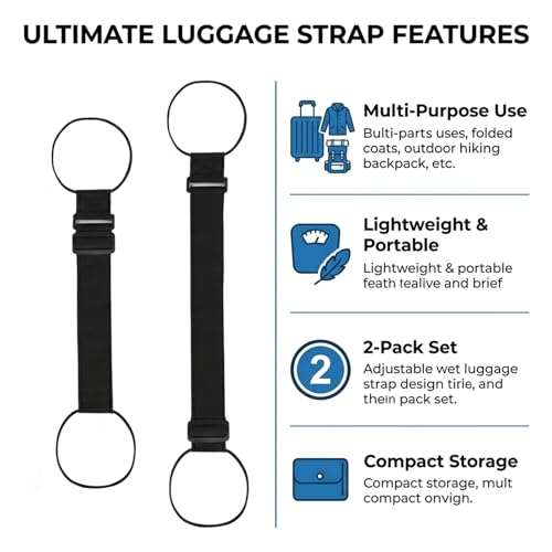 2-Pack Elastic Luggage Straps, Adjustable Bungee Belt for Suitcases, Connect Two Bags for Travel Airport Carry-On