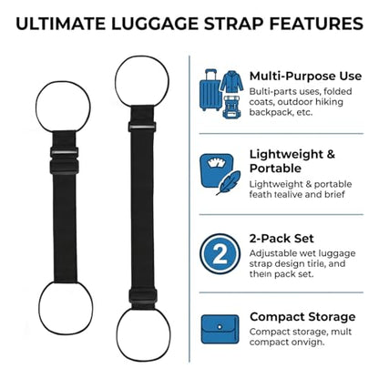 2-Pack Elastic Luggage Straps, Adjustable Bungee Belt for Suitcases, Connect Two Bags for Travel Airport Carry-On