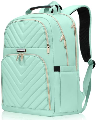 Backpack for Men Women, School Backpack for Boys Girls, 15.6 Inch Quilted Laptop Backpack, Large High School Bookbags for Teens, Teal - color: Light Green, size: 15.6 Inch