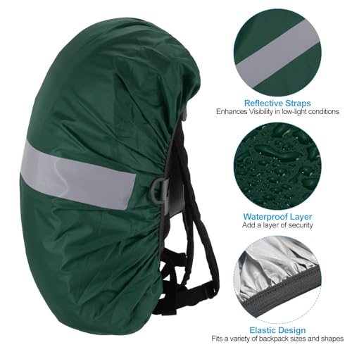 PATIKIL Waterproof Backpack Rain Cover, Non-Slip Backpack Cover with Reflective Strap Stay Dry for Hiking, Camping, Hunting - color: Dark Green, size: X-Large
